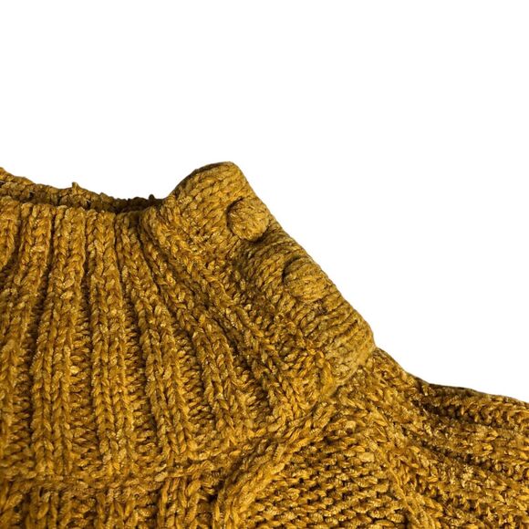 Vintage Bugia Sweater L Yellow Fisherman Cable Knit Wool Blend Mock Neck Italy - Picture 4 of 16